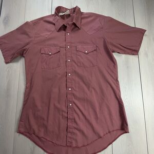Vintage Western Frontier Pearl Snap Shirt Mens Large Red USA Made 90s Collar Lg